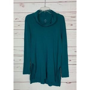 J.Jill Women's M Medium Teal Turquoise Soft Pima Cotton Cowl Neck Tunic Top
